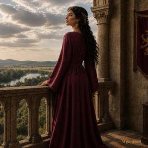 Beatrix Handcrafted Linen Dress, Burgundy