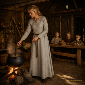 Thora Handmade Linen Medieval Dress, Light Grey