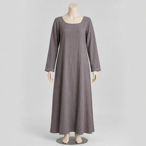 Astrid Handcrafted Linen Embroidered Dress, Grey