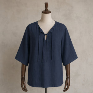 Harald Linen Tunic Short Sleeve, Dark Blue