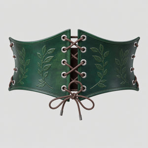 Handcrafted Under bust Leather Floral Corset, Green
