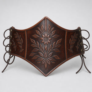 Handcrafted Under bust Leather Floral Corset, Brown