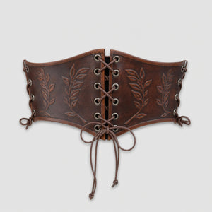 Handcrafted Under bust Leather Floral Corset, Brown