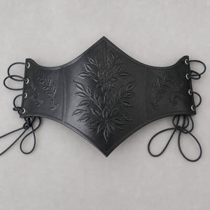 Handcrafted Under bust Leather Floral Corset, Black