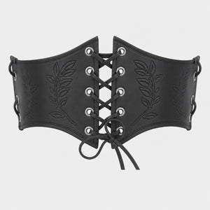 Handcrafted Under bust Leather Floral Corset, Black