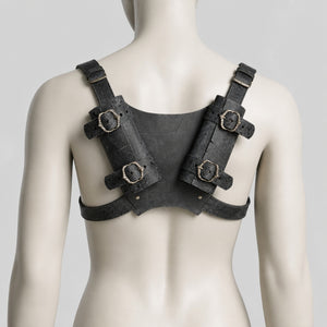 Handcrafted Premium Leather Back Harness, Age Damaged Effect Finish, Black
