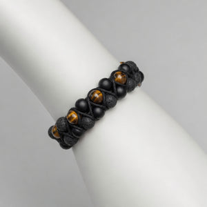 Handcrafted Double Row Tigers Eye/Lava Stone Bracelet, Unisex