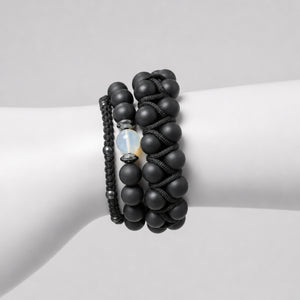 Handcrafted Shadow Sovereign Macrame Bracelet Stack, Unisex