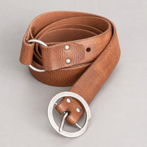 Handcrafted 40 Long Leather Belt with ring, Brown