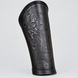 Handcrafted Mjolnir Hugin & Munin Vambraces, Black