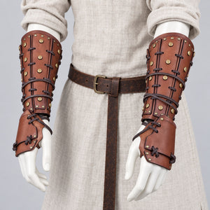Samurai Leather Bracers Riveted, Brown