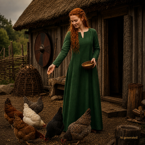 Thora Handmade Linen Medieval Dress, Green