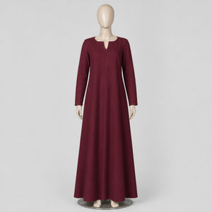 Thora Handmade Linen Medieval Dress, Burgundy