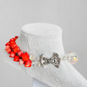 Handcrafted Floral Cubic Coral Stone Necklace, Red
