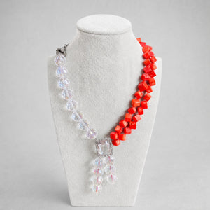 Cubic Coral Stone Necklace, Red