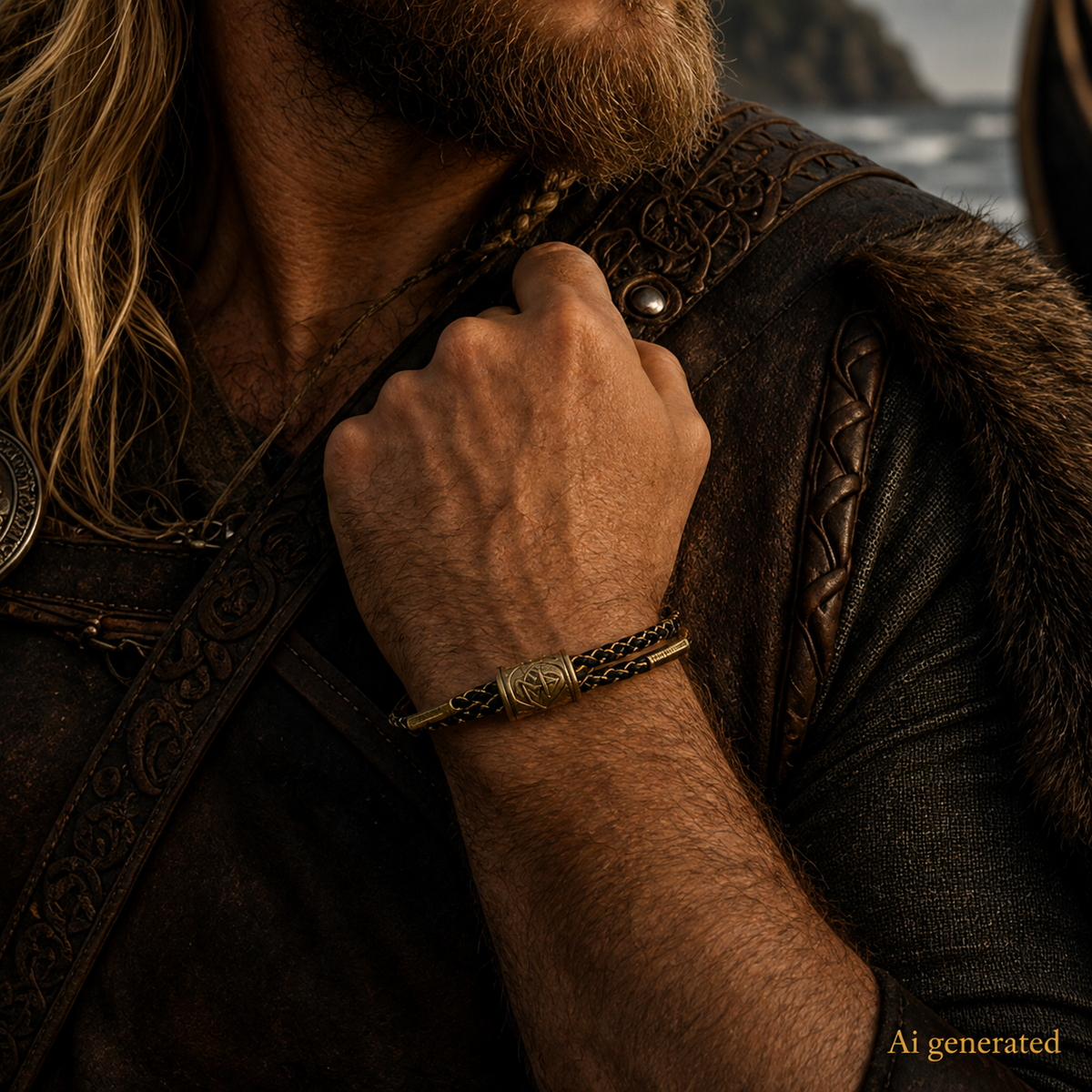 Viking Bangle Bracelet, Gold