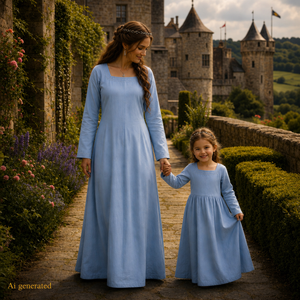 Astrid Handcrafted Linen Embroidered Dress, Ice Blue
