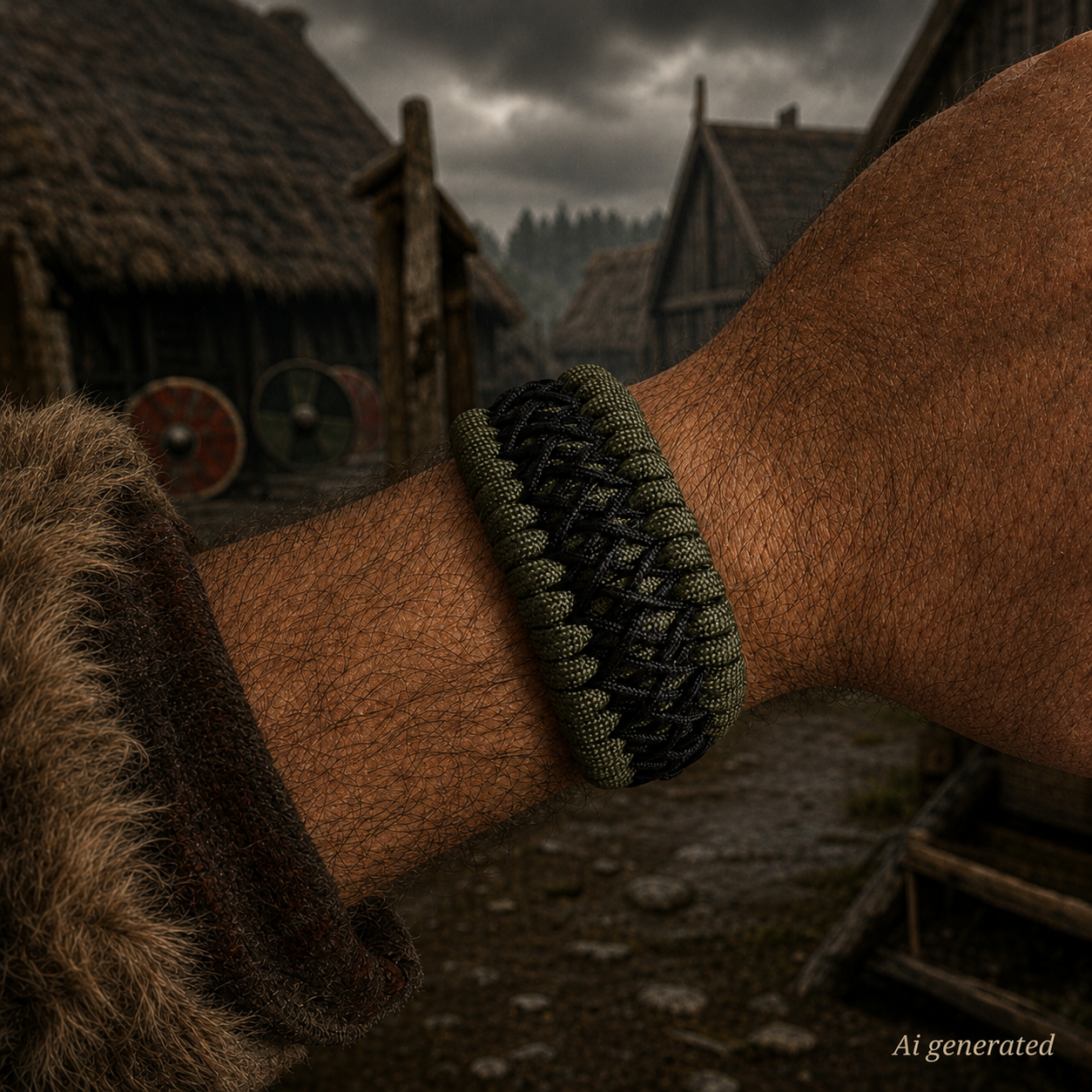 Paracord Bracelet, Green/Black