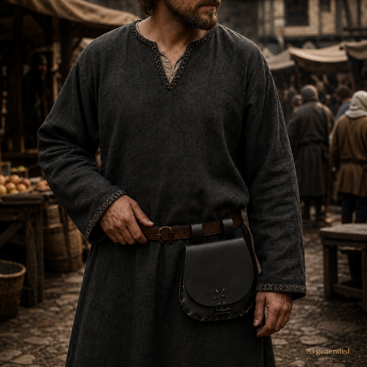 Big Medieval Leather Belt Bag, Black