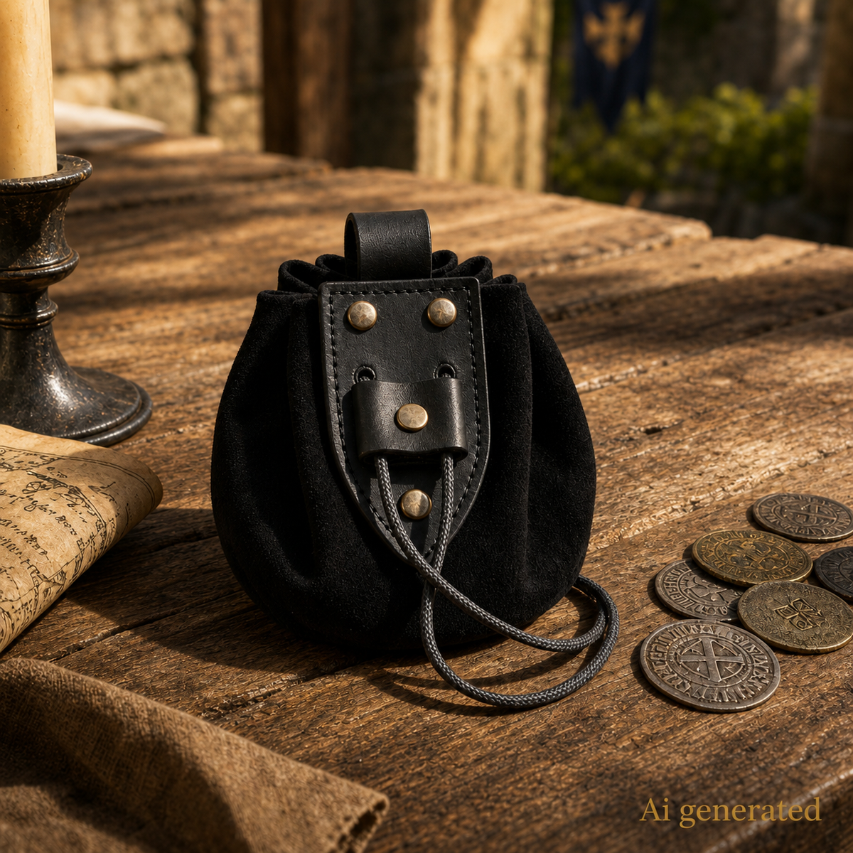 Medieval Drawstring Coin Purse, Black