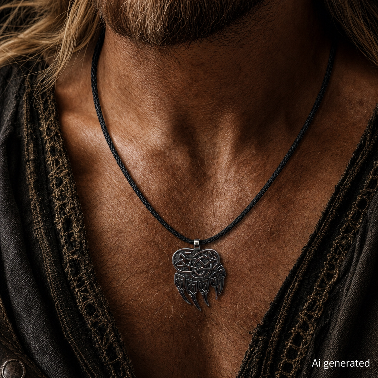 Bear Claw Necklace with rope, Silver