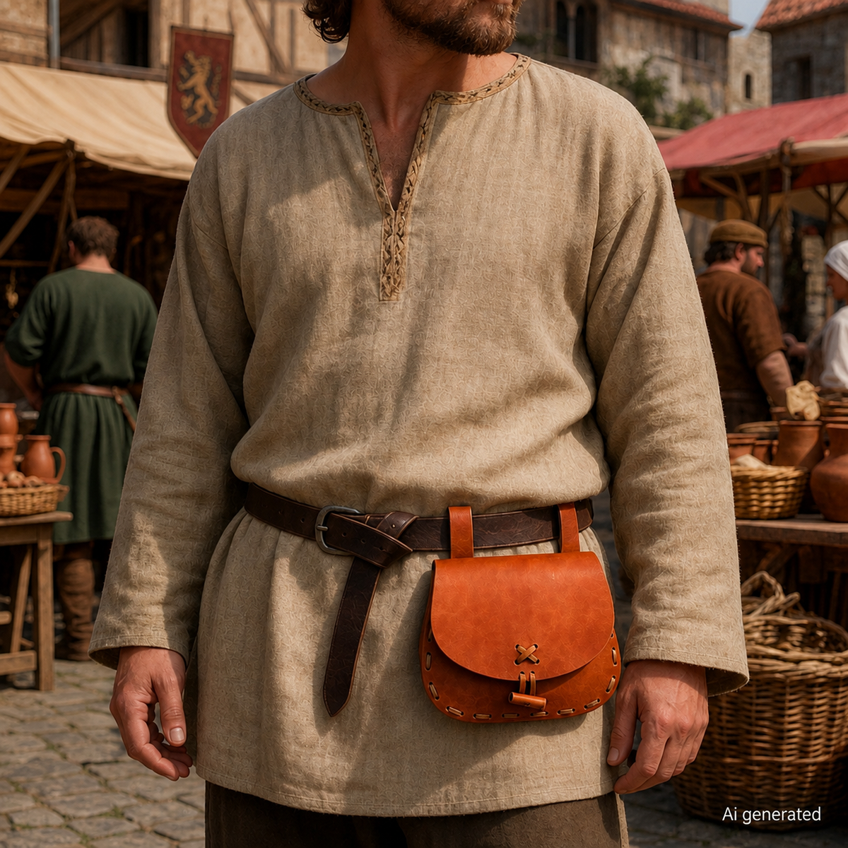 Big Medieval Leather Belt Bag, Brown