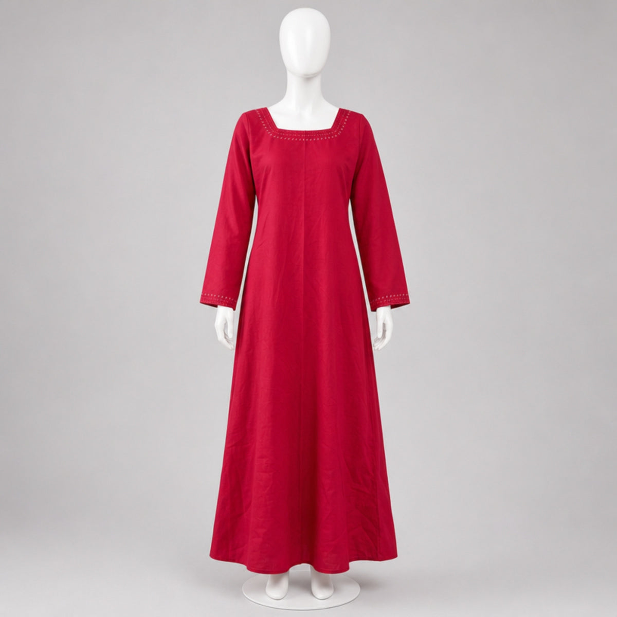 Astrid Handcrafted Linen Embroidered Dress, Burgundy
