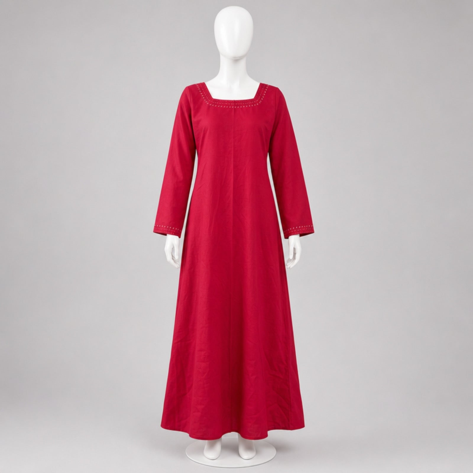 Astrid Handcrafted Linen Embroidered Dress, Burgundy