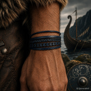 Multi Layered Leather Rope Bracelet, Blue