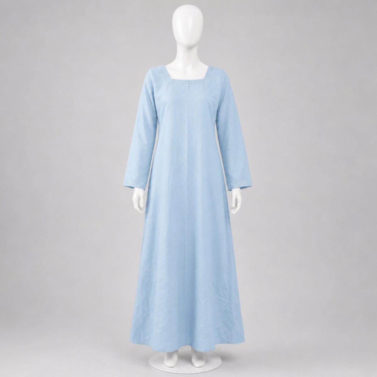 Astrid Handcrafted Linen Embroidered Dress, Ice Blue