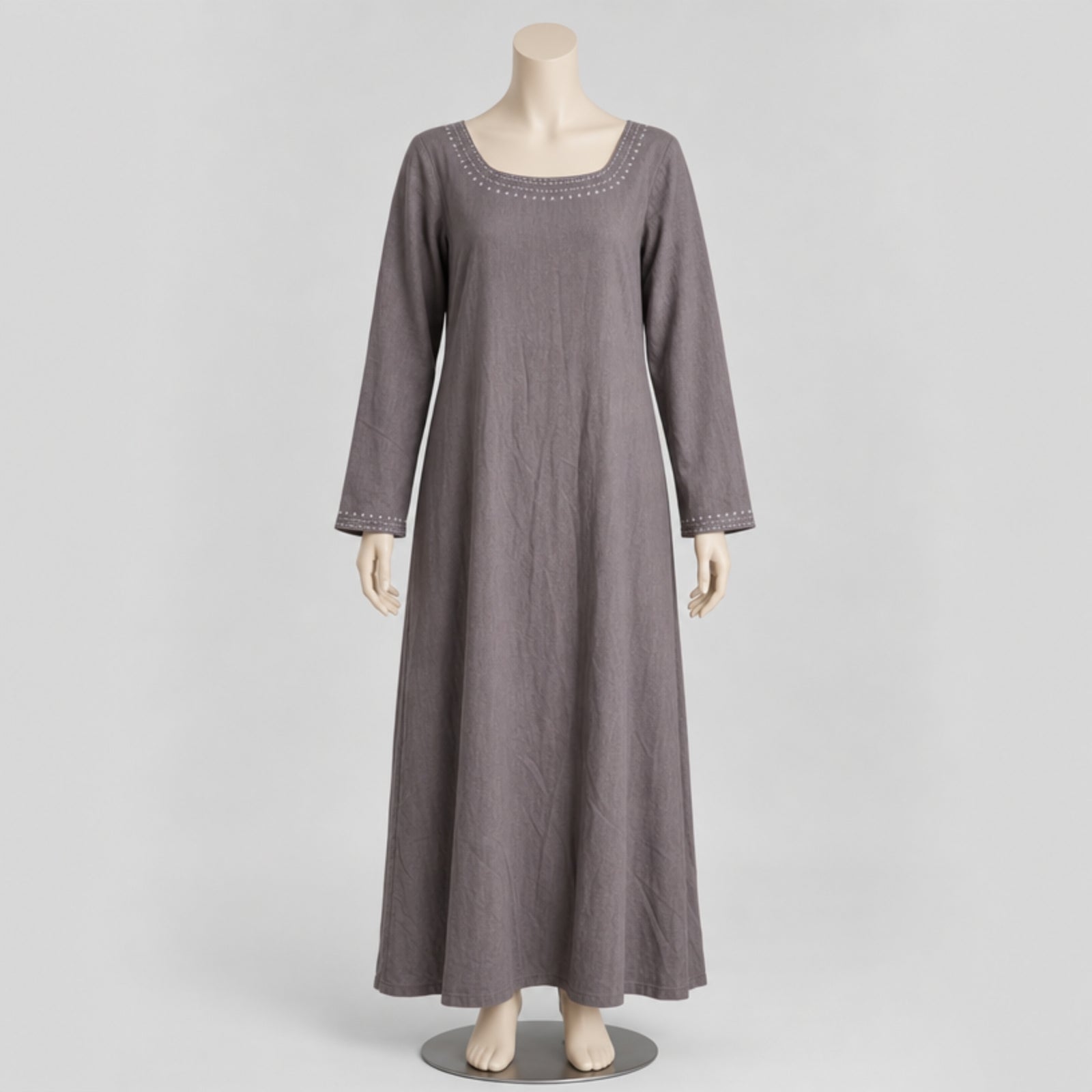 Astrid Handcrafted Linen Embroidered Dress, Grey