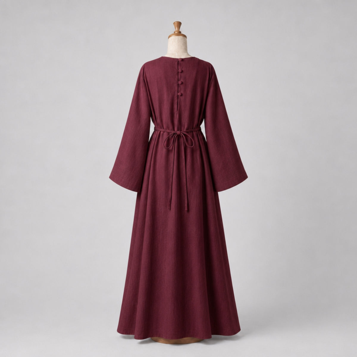 Beatrix Handcrafted Linen Dress, Burgundy