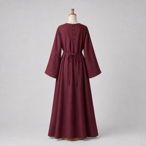 Beatrix Handcrafted Linen Dress, Burgundy