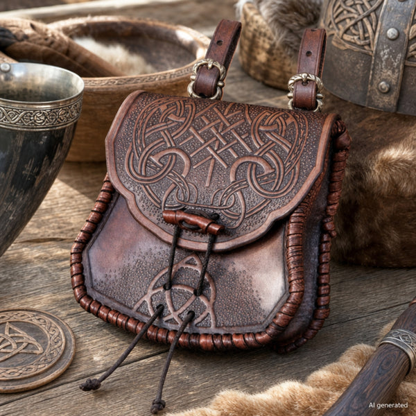 Handcrafted Viking Belt Pouch, Brown