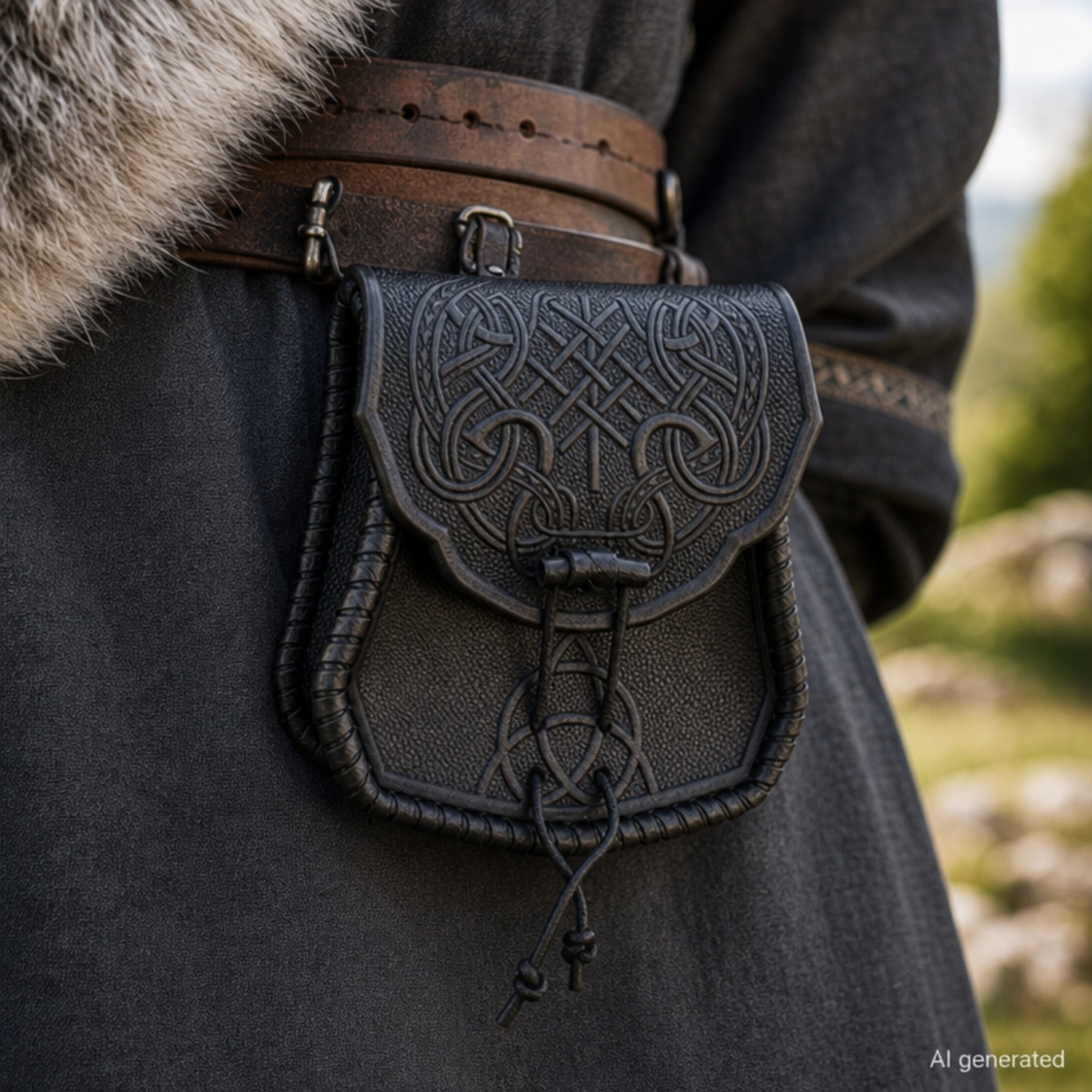 Handcrafted Viking Belt Pouch, Black