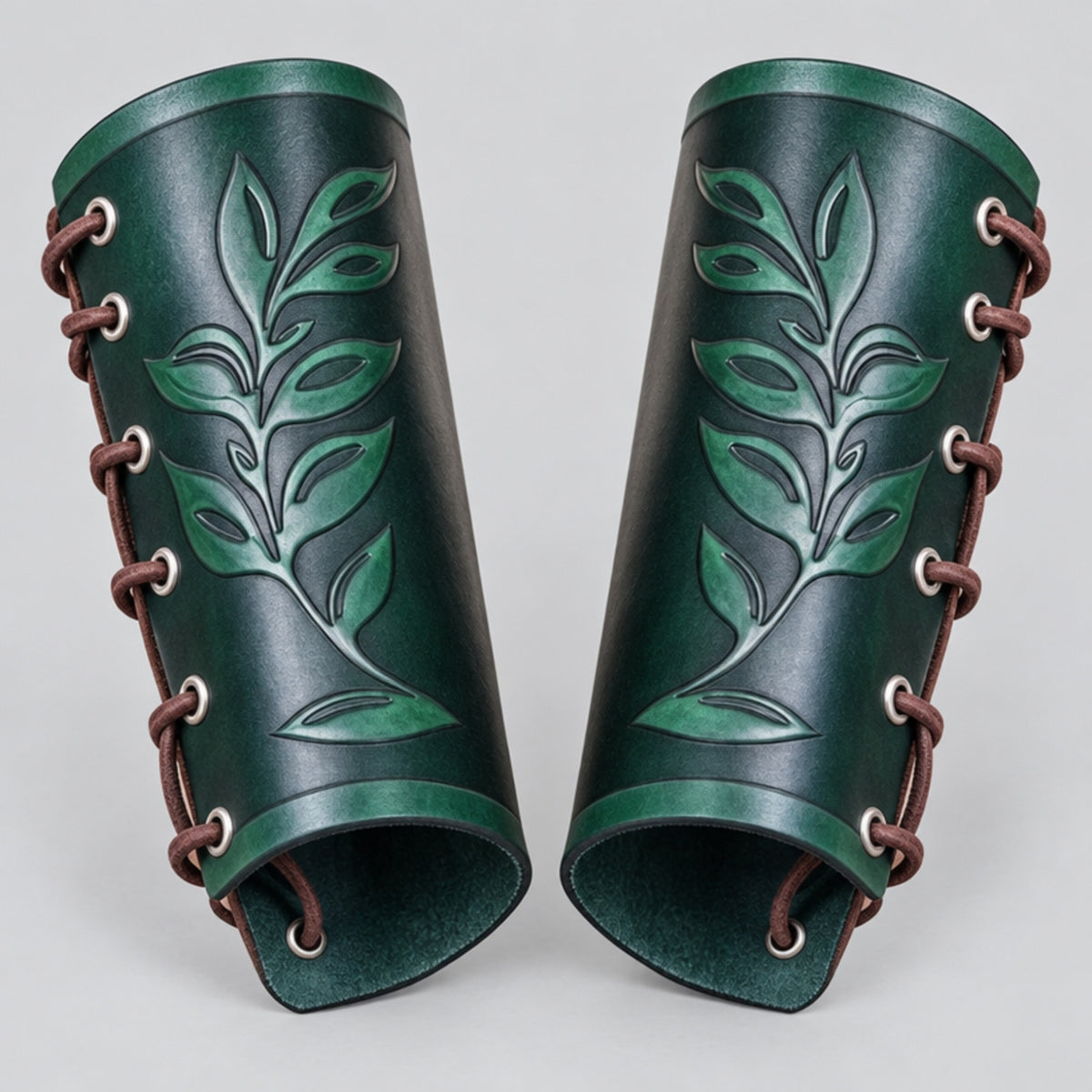 Elven Leaf Leather Bracers - Druid & Ranger Arm Guards, Forest Green