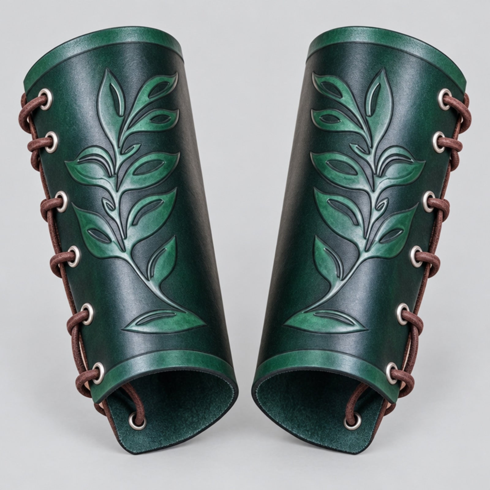 Elven Leaf Leather Bracers - Druid & Ranger Arm Guards, Forest Green
