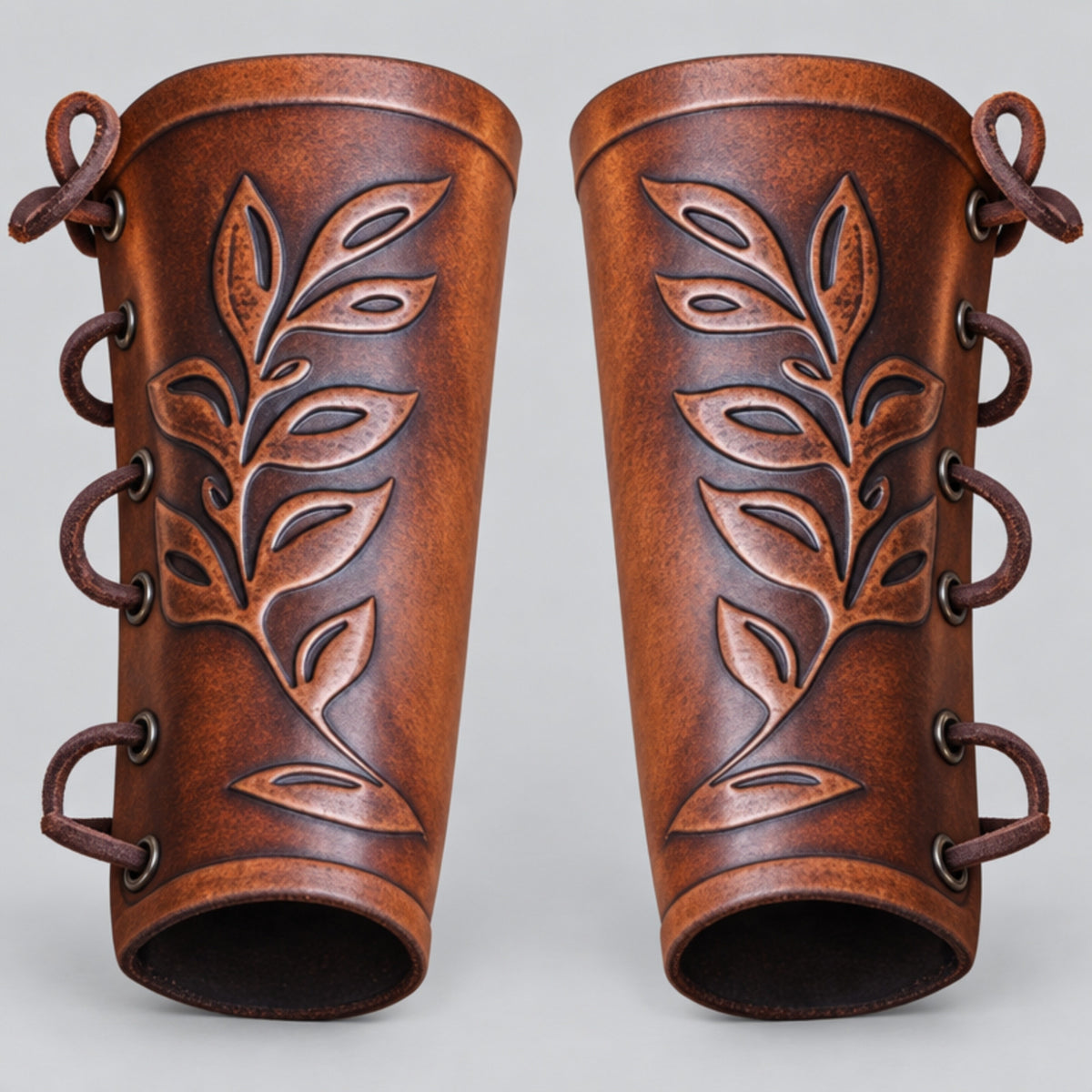 Elven Leaf Leather Bracers - Druid & Ranger Arm Guards, Brown