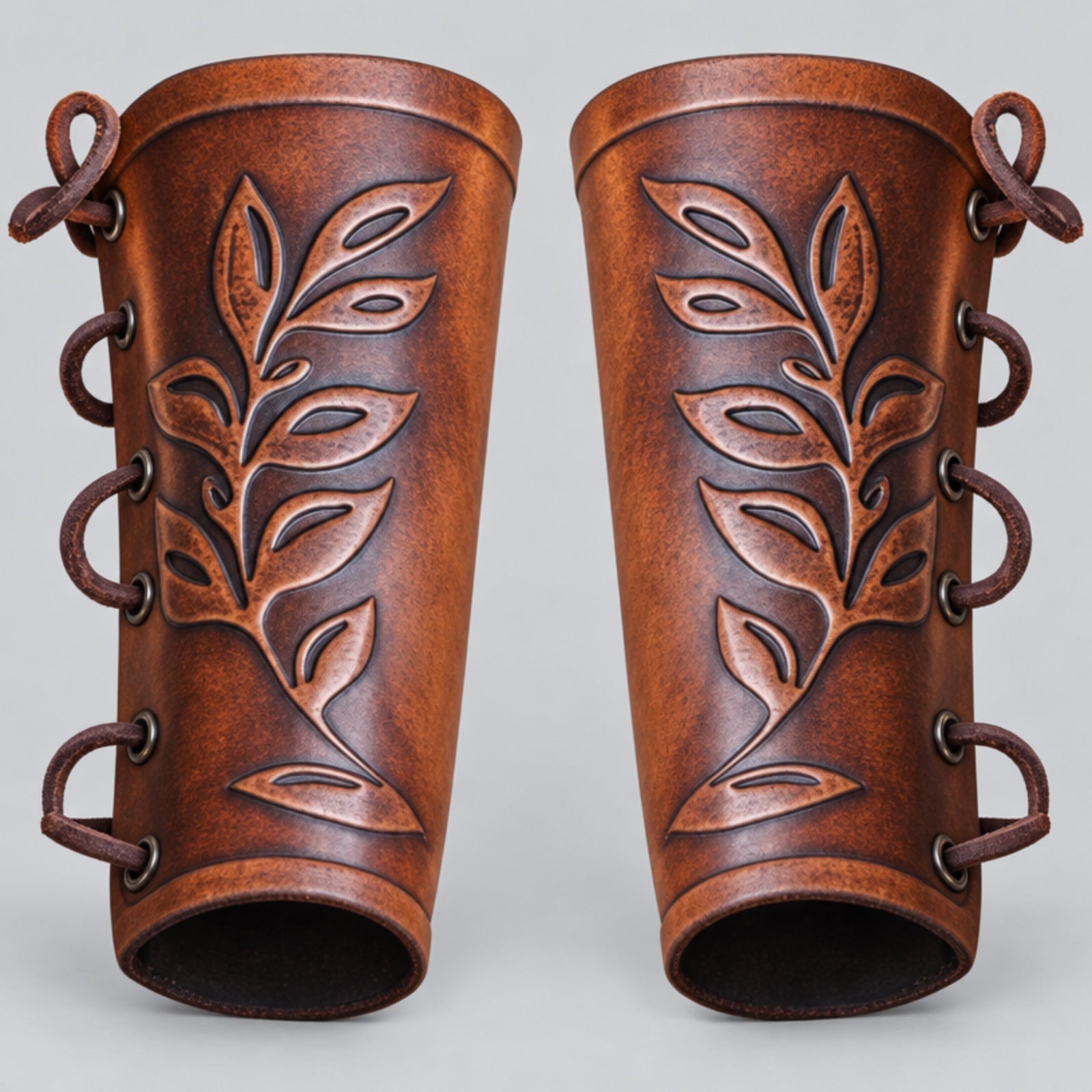 Elven Leaf Leather Bracers - Druid & Ranger Arm Guards, Brown
