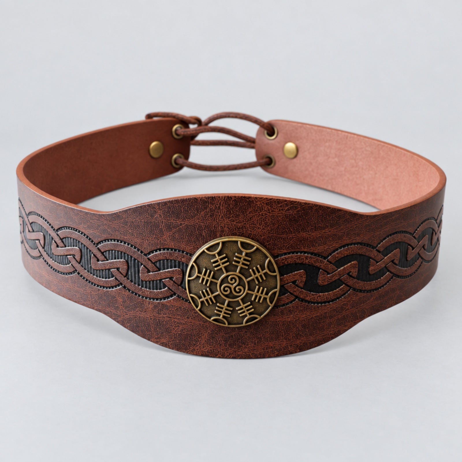 PU Leather Medieval Adjustable Headband, Brown
