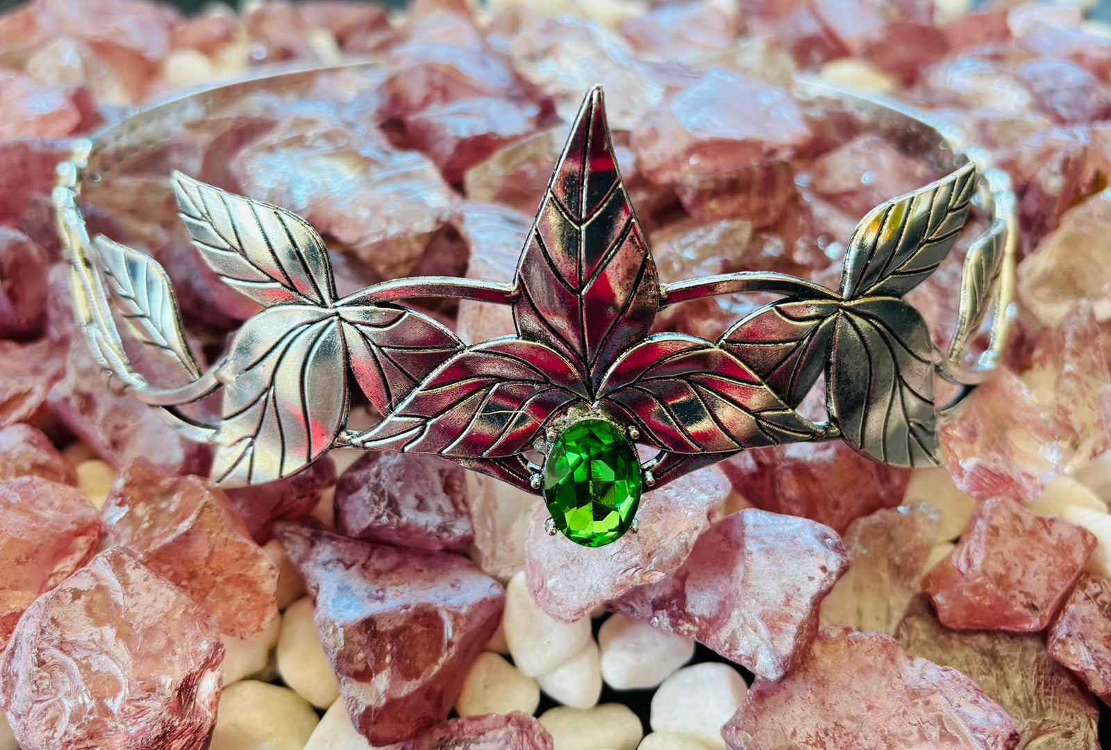 2 Colours Silver Leaf Tiara with Gemstone