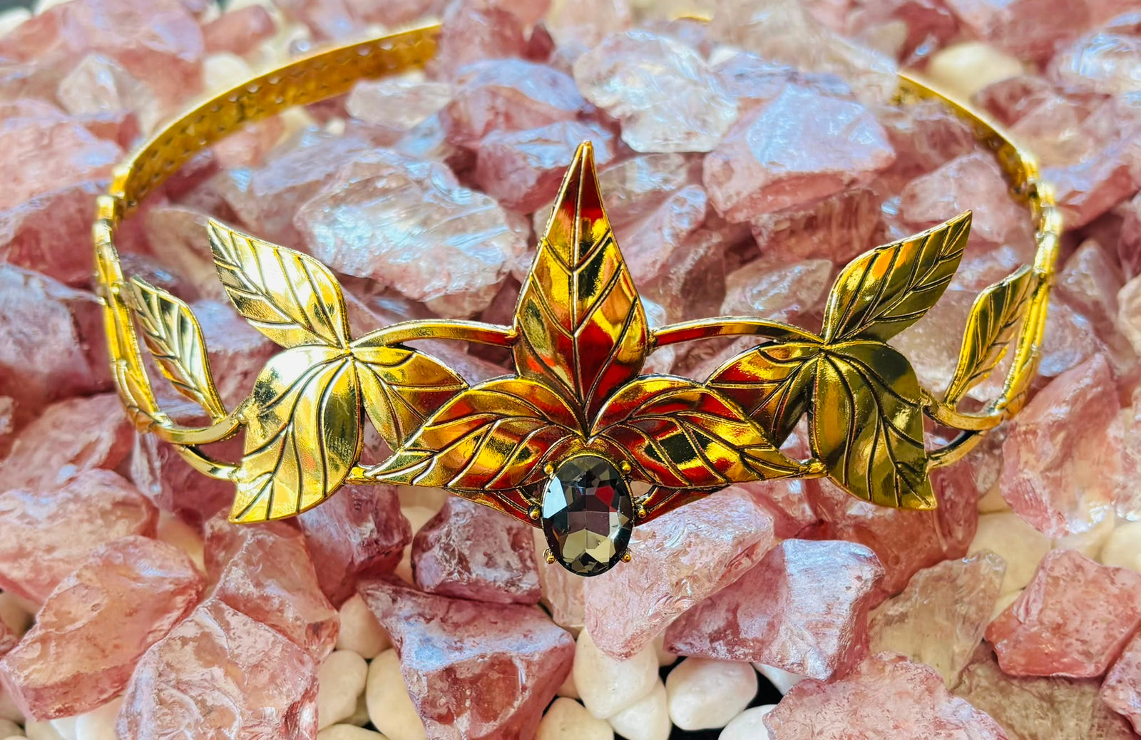 2 Colour  Gold Leaf Tiara with Gemstone