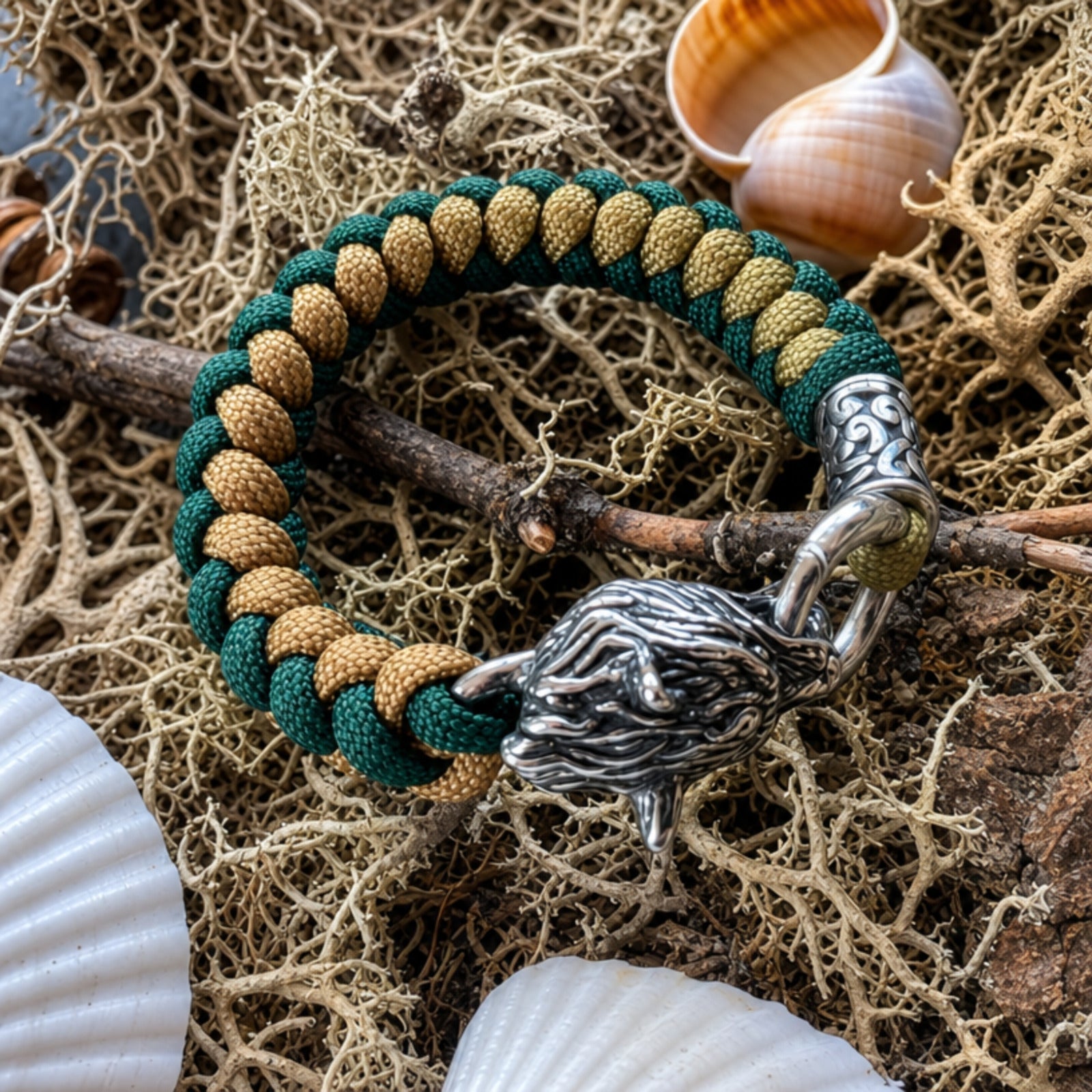 Fenris Viking Bracelet, Green/Gold