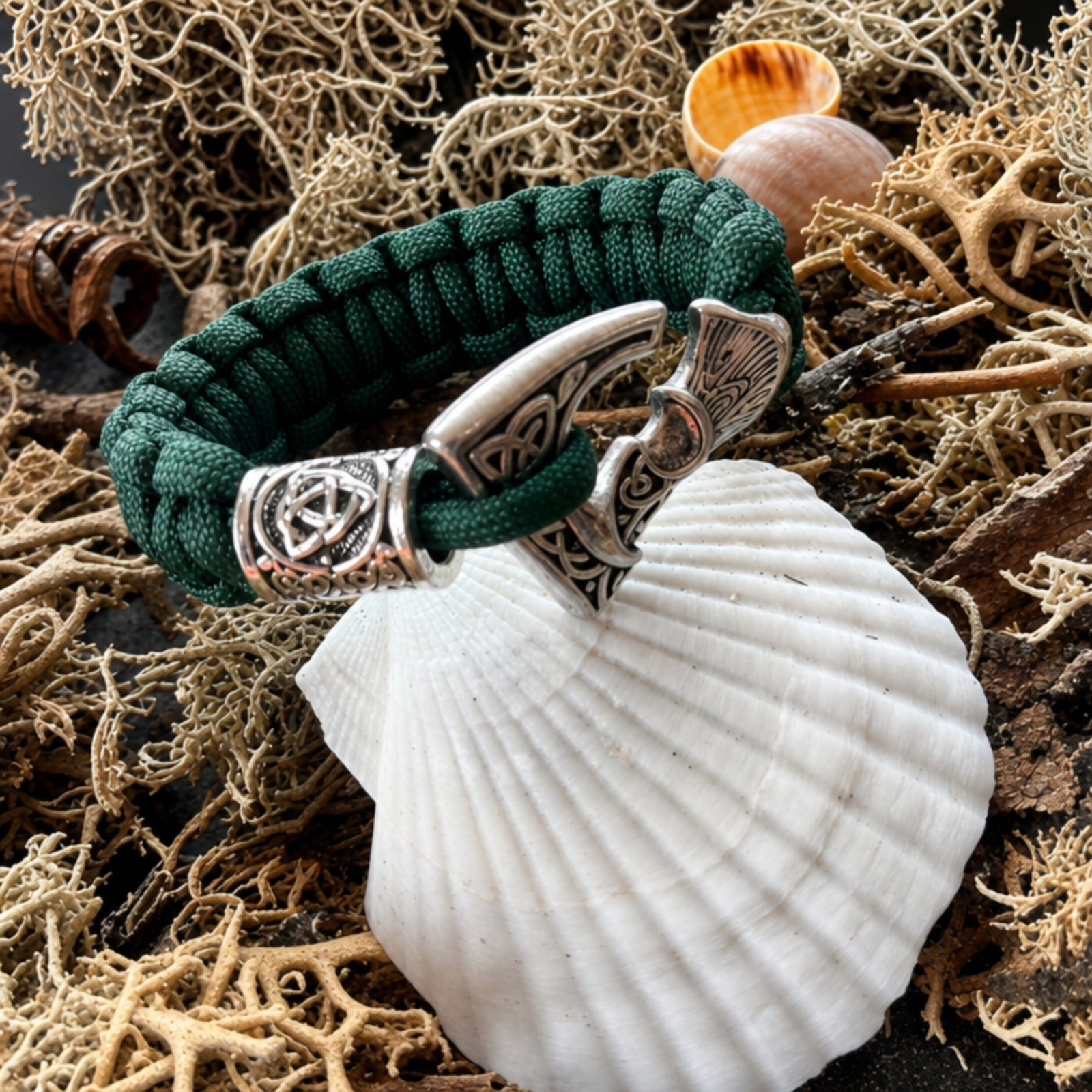 Slavic Perun Axe Norse Runes Bracelet Green