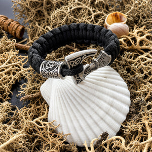 Slavic Perun Axe Norse Runes Bracelet Black