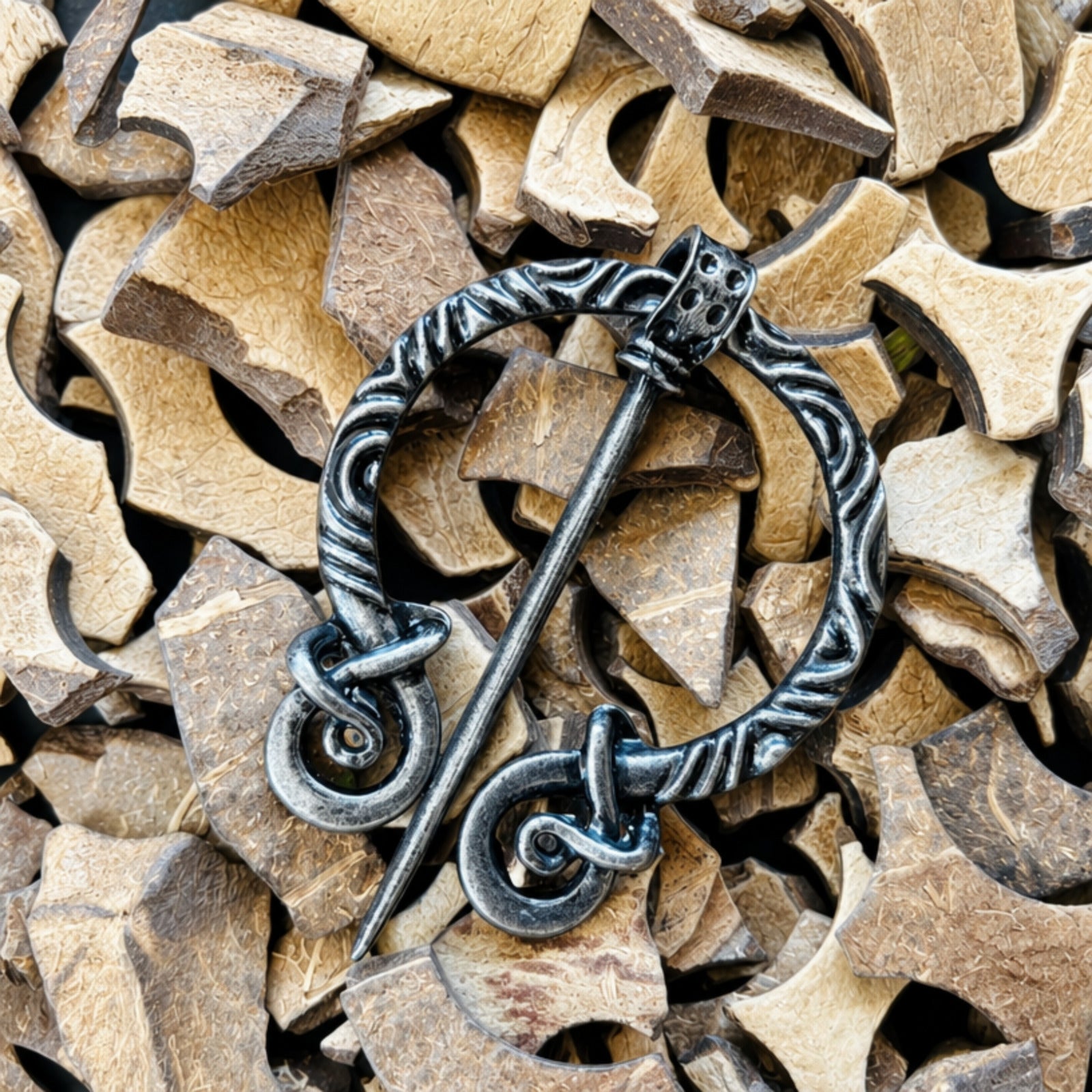 Dark Viking Brooch with twisted texture Black/Silver
