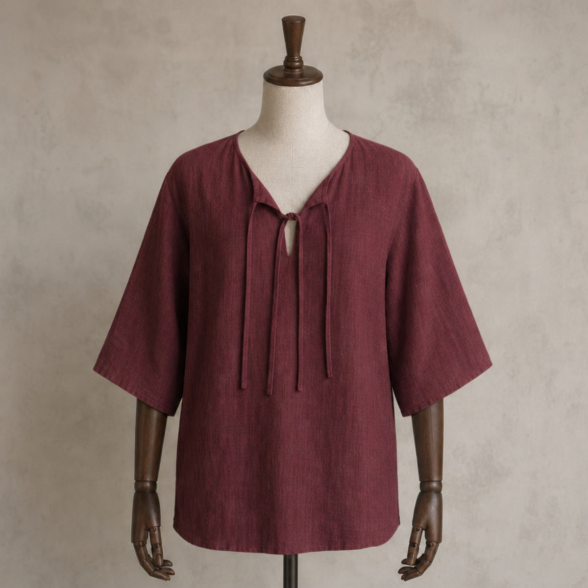 Harald Linen Tunic Short Sleeve, Burgundy