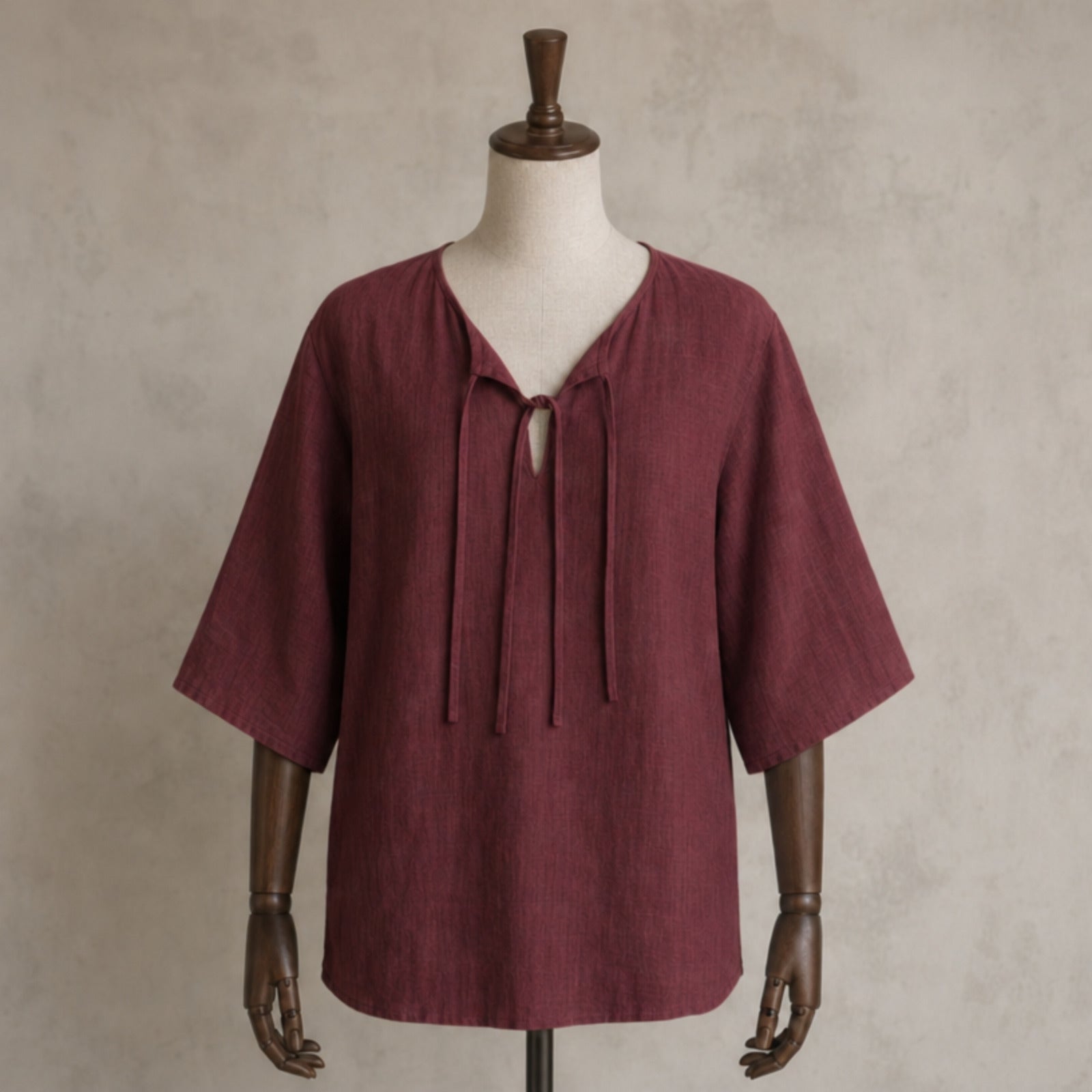 Harald Linen Tunic Short Sleeve, Burgundy