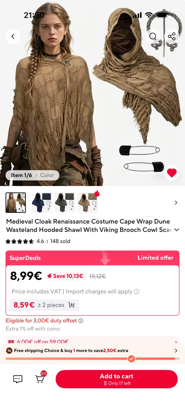 Medieval Cloak Renaissance Costume Cape Wrap Dune Hooded Shawl