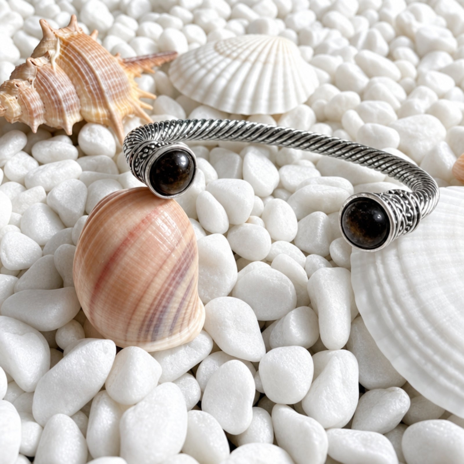 Viking Bracelet, Twisted, Tiger's Eye, Silver